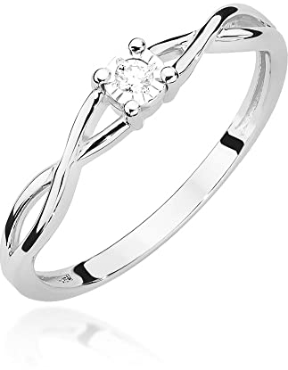 MARKO Weißgold Verlobungsring Damen Goldring mit 0,03 Karat Diamant - Gold Verlobungsring - 14 Karat Gold 585 - Goldring für Frauen (Weißgold, 69 (22.2))