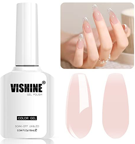 Vishine Vernis Gel Semi-Permanent Couleur Translucide, 16ml Vernis à ongles Gel Naturel Transparent Rose Nude Gelée de Cristal Nail Art UV LED Vernis Gel Vernis Manucure Nude Pink M121