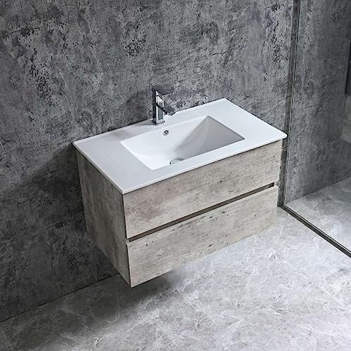Home36 Waschbecken mit Unterschrank Corbo 2, Mit Keramik Waschbecken, Waschtisch mit Zwei Schubladen, Badmöbel 80 x 46 x 50 cm, Waschtischunterschrank, Badezimmer Unterschrank Set (3. Grau)