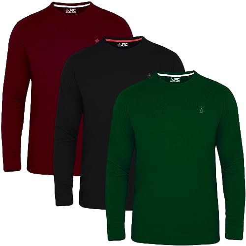 JRC Just Royal Clothing Pack of 3 Mens Long Sleeve Crewneck T-Shirts, Casual Round Neck Tops (Olive, Black, Maroon, XL)