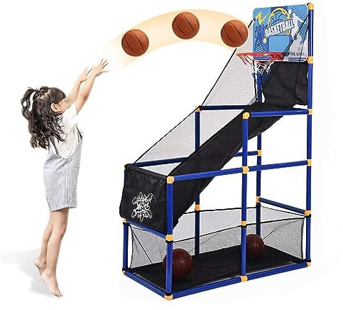 Koolbitz Basketball Playset Basket and Mesh Bag Set for Play Indoor Outdoor Basketball Hoop Play Game Set Sports 2in1 Play Set for Kids Toddlers