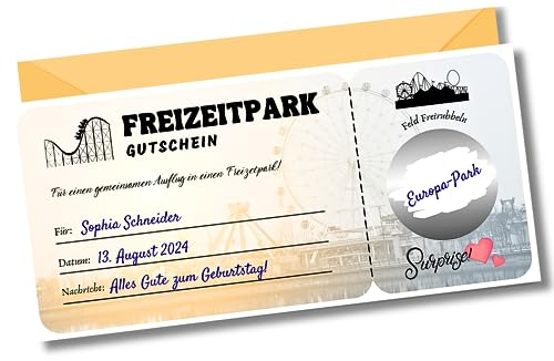 EQUIK PRODUCTS Gutschein Freitzeitpark | Rubbelaufkleber | Gutscheinkarte, Rubbelüberraschung | Überraschungskarte zur Einladung in einen Freizeitpark (Freizeitpark)