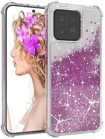 EAZY CASE - Silikon Case - kompatibel mit Xiaomi 13 Bumper Case Durchsichtig Handyhülle,Flüssig-Glitzer Hülle beweglich, Case Aesthetic, Anti-Kratzen, Hülle Liquid Silikon in Sparkle Lila