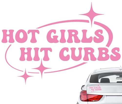 Jiayaus Autoaufkleber, HOT Girls HIT CURBS, Vinyl, Feminin, Glitzer, Rosa, Autoaufkleber, Outdoor, Stern, Einmalgebrauch, Unregelmäßig, Frauen und Autofahren, Wetterfest