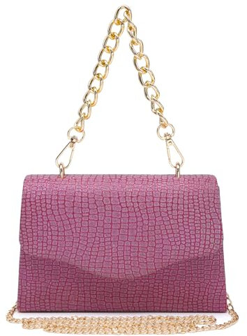 Pochette da donna con brillantini, da sera, con manico superiore, per matrimoni, feste, balli studenteschi, cocktail e spose, Fucsia, Small