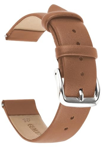 Amaxiu Uhrenarmband aus weichem Kalbsleder, Vintage-Stil, Schnellverschluss, universelles Ersatzarmband mit silberfarbener Edelstahlschnalle, 18 mm, 20 mm, 22 mm, für Herren und Damen (18 mm,