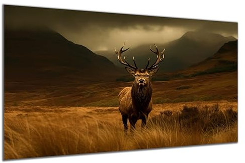 DARO Design - Wand-Bild auf 6mm HDF 30x20 cm Hirsch auf Feld - Wand-Deko Bilder Geschenk