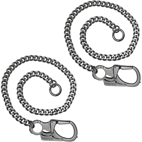Ahiller Geldbörsenkette mit Verschluss [Doppelschloss-Design mit Wolframstahl-Kegelkopf], Heavy Duty Biker-Kette, Herren-Geldbörsenkette, Jeanskette und Schlüsselkette (YK-Schwarz,2)