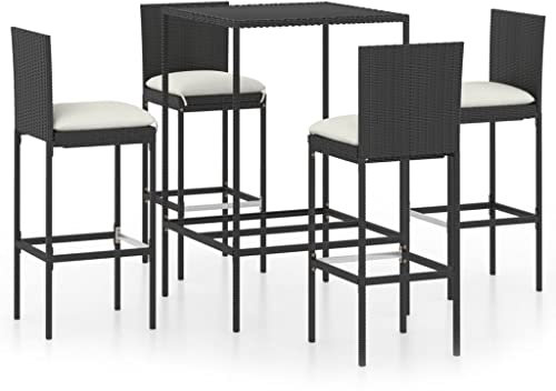 CBLDF 5-teiliges Gartenbar-Set mit Auflagen Poly Rattan schwarz