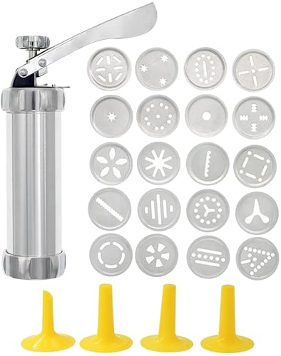 Cookie Press, Stainless Steel Cookie Press for Baking Cookie Press Gun with 20 Discs and 4 Nozzles Easy Cookie Mold for DIY Cookie Maker and Decoration