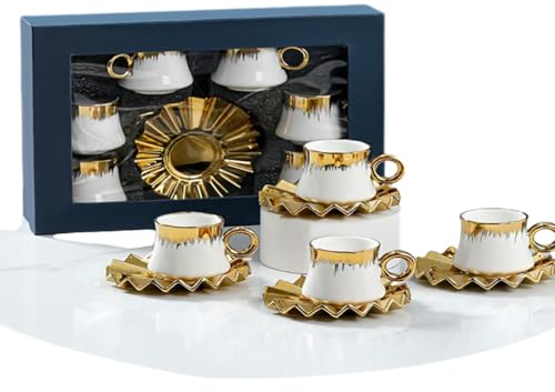 Set of 6 Vintage Tea Cups and Saucers, Ceramic Coffee Cup and Saucer Plates, Drinking Cups