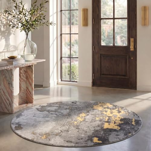 SAFAVIEH Abstrakt Teppich für Wohnzimmer, Esszimmer, Schlafzimmer - Adirondack Collection, Kurzer Flor, Grau und Gelb, 200 X 200 cm