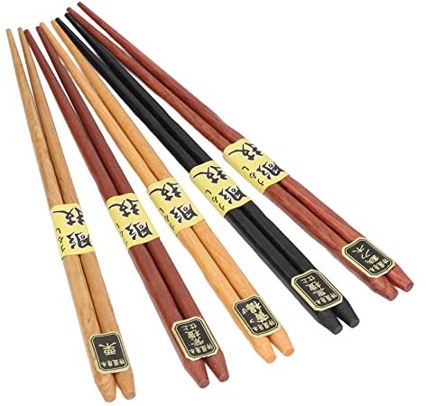 5 Paar Essstäbchen, 22,5 Cm, Schwertholz, Ebenholz, Buchsbaum, Palisander, Kastanie, Wiederverwendbares Holz-Essstäbchen-Set (spitze Essstäbchen)