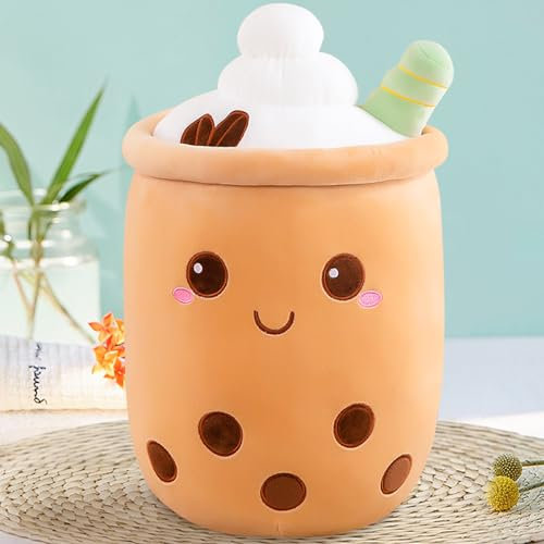 MeHoo 35 CM Bubble Tea Plush Pillow,Cute Stuffed Boba Plushies,Soft Milk Tea Doll Comfortable Hugging Pillow Back Cushion Bubble Tea Plush Toy Holiday Birthday Gift Brown
