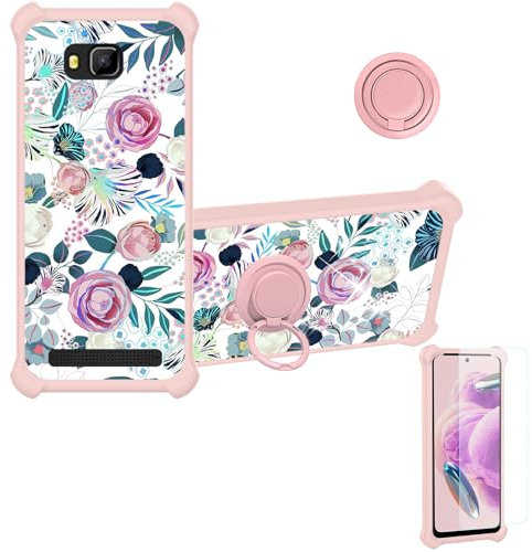 bojioderf Coque Compatible pour Logicom Wave 2 Coque Étui [avec Trempé 9H Protection D'écran] Case Support de Bague PC + Silicone IMDF-HUA3