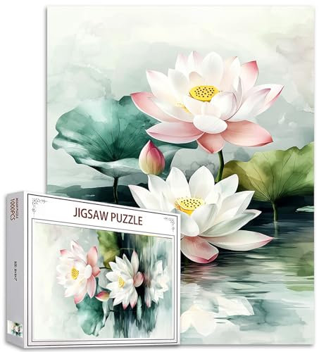Tucocoo Aquarell-Puzzle, Lotusblumen, 1000 Teile, Puzzles für Erwachsene, natürliche Eleganz, Wasserlilien, Kunst-Puzzles für anspruchsvolle Familienaktivitäten, DIY-Puzzle für Heimdekoration,