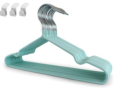 MY Pulse® 15 Perchas Ropa Bebe y Niños Con 3 Ganchos Conectores | Antideslizantes de Metal y Goma Color Pastel | Infantiles Ligeras (Aguamarina)