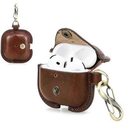 CONTACT'S Family Leder Hülle für AirPods 4, Airpods 4 Hülle, Airpods 4 Leather Case, Lederhülle Kompatibel mit AirPod 4 Generation (Kaffee)