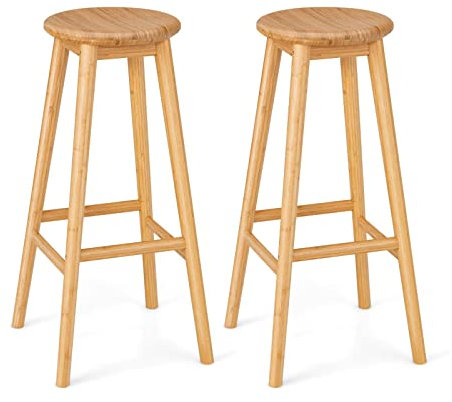 Bambus-Barhocker, 2er-Set, 79 cm hoch, mit Fußstütze für Küche, Theke, Frühstück, Bar, Zuhause, Wohnzimmer, Pub, Lounge, einfache Montage, natürliches Finish.