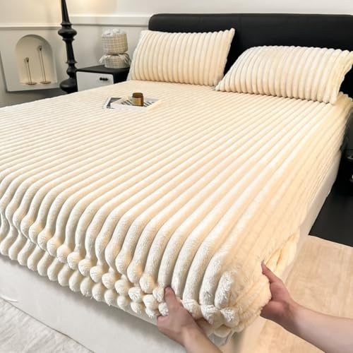 Homxi Spannbetttuch Doppelbett Boxspringbett,150 x 200 cm,Boxspringbetten Matratze Samt Einfarbig Bettbezüge Gelb Beige