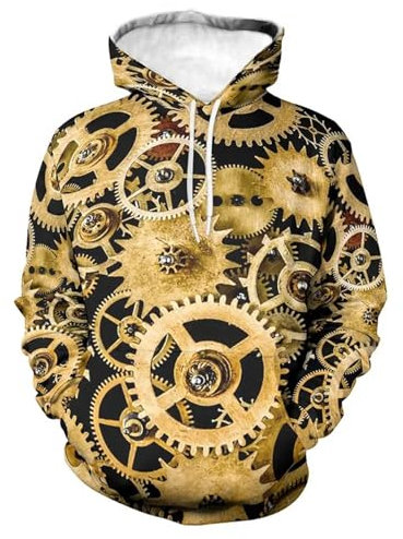 YOUSHIHUI Sudadera con Capucha con patrón mecánico de Reloj Amarillo para Hombres y Mujeres, suéter Moderno, Ropa Deportiva Urbana Informal