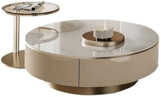 GELASIGE Table Basse Table Basse en Pierre Italienne for Salon, Petite Table Basse Ronde, Table d'appoint Simple en Verre Tables Basses pour Le Salon