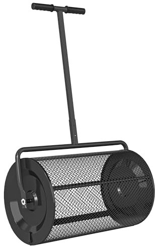 Outsunny Kompoststreuer 75L 61x40cm Düngerstreuer Rasen Garten Gartenstreuer mit T-Griff Mesh-Korb Metall Saatgutstreuer Torfmoosstreuer Rasenstreuer Rasenpflege für Kompost, Mist Dünger Saat Schwarz