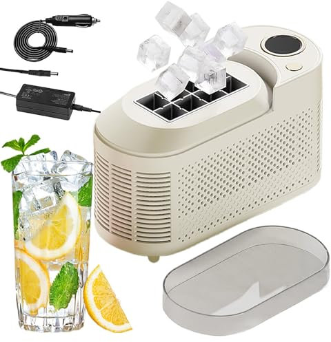 agreilduite Eismaschine für Wohnmobil & Camping - Tragbare Tisch-Eismaschine, 8 Eiswürfel pro Zyklus, Schnelle Herstellung in 10-15 Min, 12V Auto-Adapter & Netzanschluss, Für Haushalt & Outdoor,Beige