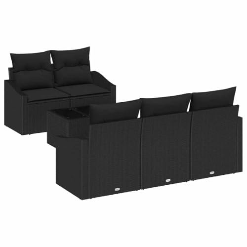 vidaXL Sofa Set mit Kissen mit Speicher 6 pcs Schwarz Poly-Rattan, Garten und Terrasse, modulares Lounge-Set, wetterfest, langlebig, leicht, UV-beständig, mit Stauraum