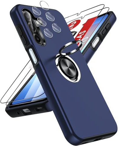 LeYi Cover per Samsung Galaxy A17/A 17 5G con 2 Vetro Temperato, Blu | Custodia TPU+PC Silicone Bumper Case con Anello di Supporto a 360° Girevole° Militare Antiscivolo per Samsung A17/A 17 5G