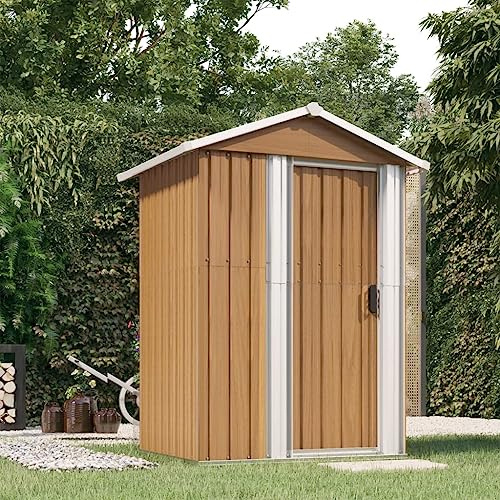 Générique Abri de Jardin Marron 126x97,5x177 cm Acier galvanisé,Maison & Jardin,Pelouses & Jardins,Vie en extérieur,Structures extérieures,Cabanes & abris de Jardin,Brun,26.76 KG,316236