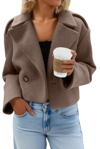 CHIACJYRSEDK Kurzer Trenchcoat Damen Wolle Kurzmantel Elegant Kurzblazer mit Knöpfen Langarm Casual Übergangsjacke Revers Frauen Wolljacke Kurz Freizeitjacke Sportlich Damenjacken für den Übergang