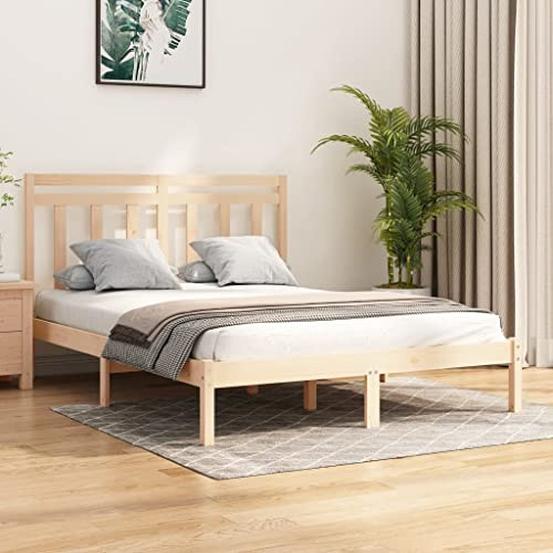 QJBSAVVA Massivholzbett 160x200 Kiefer unbehandelt mit Kopfteil rustikales Doppelbett stabil für Schlafzimmer Gästezimmer Wohnung