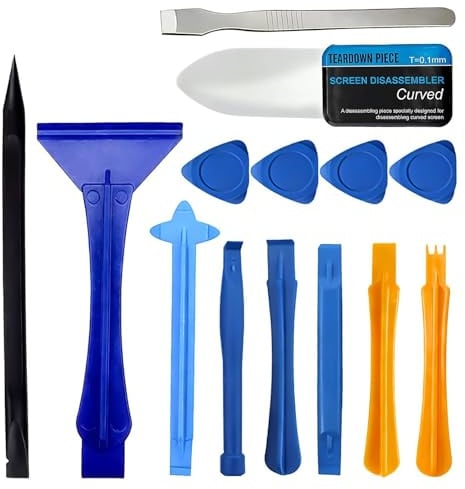 Kit di strumenti multifunzione 14 pezzi per riparazione telefono e smartphone, smontaggio tablet, console ed elettronica, spatole in metallo ultra sottili e leve in plastica antigraffio