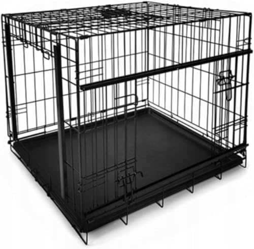 Hundebox 107x71x79 cm mit Schiebetür – Faltbarer Metall Hundekäfig, platzsparende Transportbox mit Bodenwanne, 2 Türen, für große Hunde