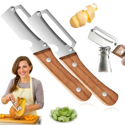 2026 Neu Multifunktionaler Gemüseschäler für Die Küche, 3 in 1 Obst- und Gemüseschäler mit Flaschenöffner und Ergonomischer Griff, Scharfe Klingen aus Edelstahl, Gemüseschäler 5 Sekunden(2PCS)