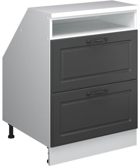 Vicco Küchenschrank für Dachschrägen R-Line, Anthrazit Landhaus, 60 cm mit 2 Schubladen, Schrankkorpus 60 cm Tiefe, zur freien Kombination innerhalb modularer Küchensysteme