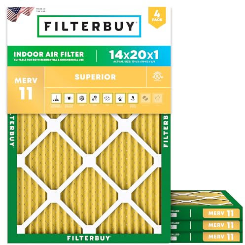FilterBuy Lot de 4 filtres à air comprimés Merv 11 - 14 x 20 x 1 - Dorés