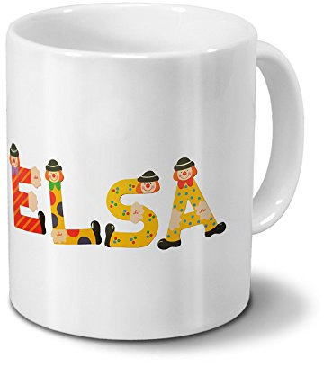 printplanet Tasse mit Namen ELSA - Motiv Holzbuchstaben - Namenstasse, Kaffeebecher, Mug, Becher, Kaffeetasse - Farbe Weiß