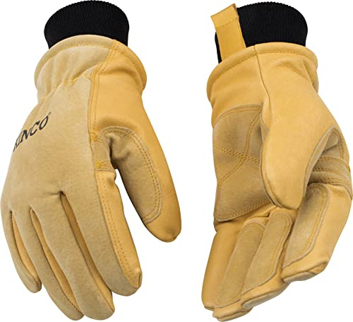 Kinco 901 Men's Pigskin Leather Ski Glove, HeatKeep Thermal Lining, Draylon Thread, Small, Golden