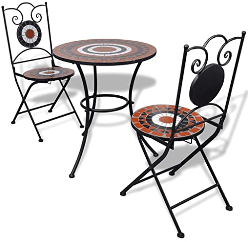 vidaXL Mosaik-Bistrotisch 60 cm mit 2 Stühlen terrakotta/weiß (41534+41535)
