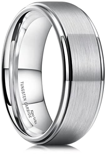 King Will Basic Men's Tungsten Carbide Ring 8mm Polished Beveled Edge Matte Brushed Finish Center Wedding Band 14