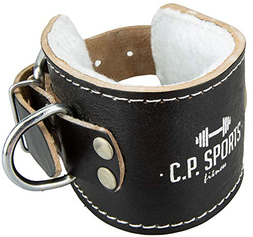 C.P. Sports Fußschlaufe Leder für Kabelzug gepolstert Natur, Braun, Schwarz, Zughilfen, Kabelzugturm, Kraftstation, Seilzugturm, Fitness (schwarz)