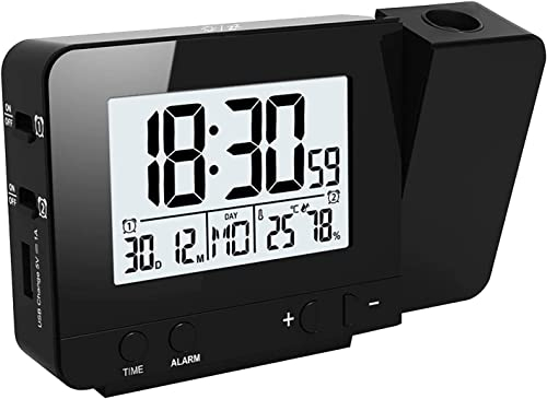 Houkiper Sveglia con Proiettore, Sveglia Digitale Da Comodino a Pile Sveglia Luminosa, Orologio Digitale Da Comodino Oorologio Con Proiezione Ora Temperatura Soffitto (nero)