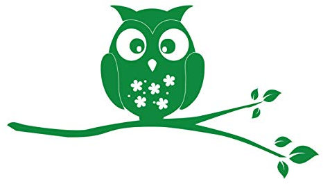 kleb-Drauf | 1 Eule auf AST | Grün - glänzend | Wandtattoo Wandaufkleber Wandsticker Aufkleber Sticker | Wohnzimmer Schlafzimmer Kinderzimmer Küche Bad | Deko Wände Glas Fenster Tür Fliese