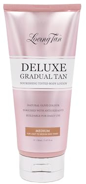 Loving Tan Deluxe Gradual Tan Lotion, Medium- Natural Looking Self Tanner, Professional Strength Sunless Tanner, 7+ Self Tanning Applications per Bottle-Cruelty Free, Naturally Derived DHA-5.07 Fl Oz