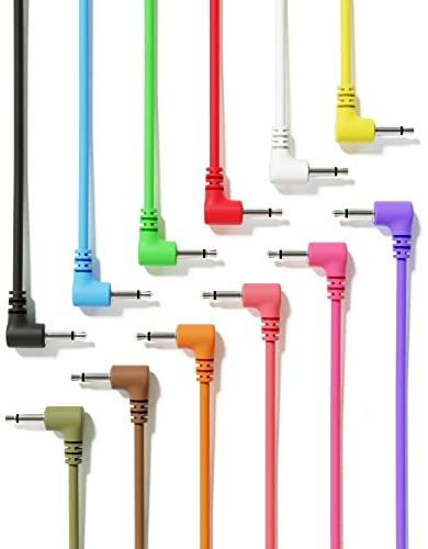 ExcelValley - Rechtwinkliger Mono Modular Patchkabel TS 3,5mm 1/8 Zoll Eurorack Synthesizer [12-Pack | 30 cm - 11,81]