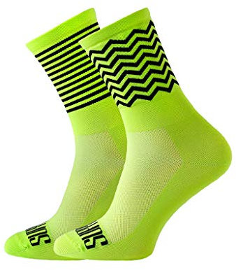 SUPPORT Chaussettes de cyclisme pour hommes, accessoires cyclistes à motifs amusants pour la randonnée, la marche, le vélo, Zig Zag Lime 36-38
