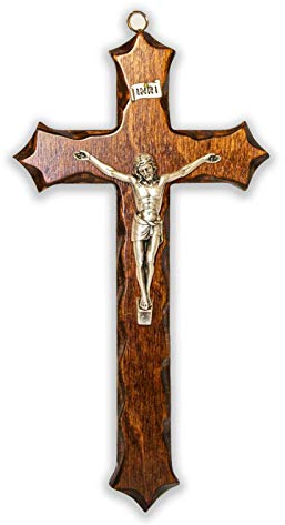 Wandkreuz aus Holz - Christus in Silber - hergestellt in Umbrien Italien - (25,5 x 14)