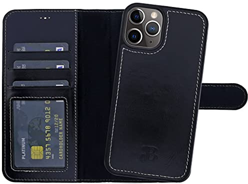 Burkley 2in1 Leder Handytasche für iPhone 13 Pro Max Handyhülle mit herausnehmbarem Back Cover, 360° Schutz, RFID Blocker